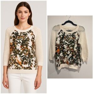 Club Monaco Floral Silk-Blend Front Knit Sweater (Medium)